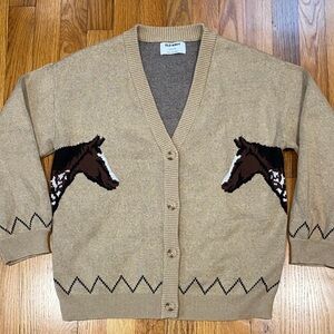 Old Navy Beige Cardigan with Horse Pattern